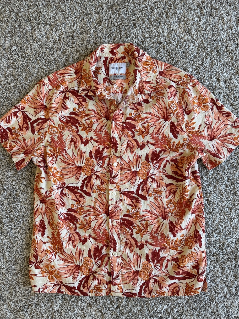 Goodfellow & Co Tropical Floral Short-Sleeve Button-Down - Rust & Cream
